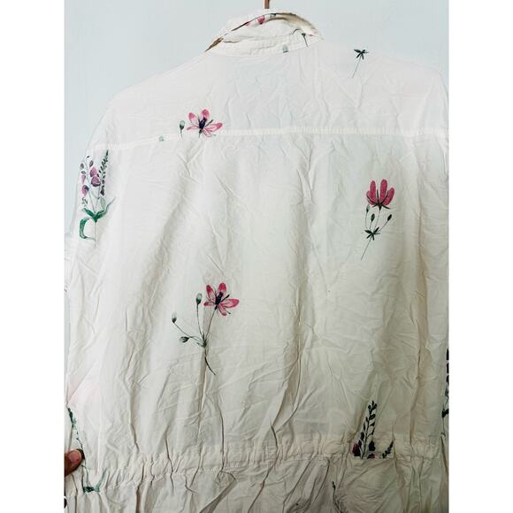 SPLENDID White Bloom Speckled Tie Waist Oversized Button Front Jumpsuit Size L - Picture 11 of 11